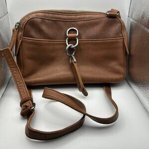 Lucky Brand Brown Leather Crossbody Bag With Adjustable Strap External Pocket
